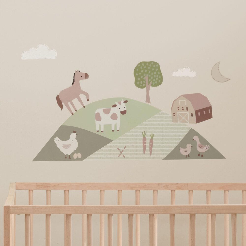 Lambs &amp; Ivy Farmyard Friends 3-Sheet Wall Decal in Brown, White and Green, , large