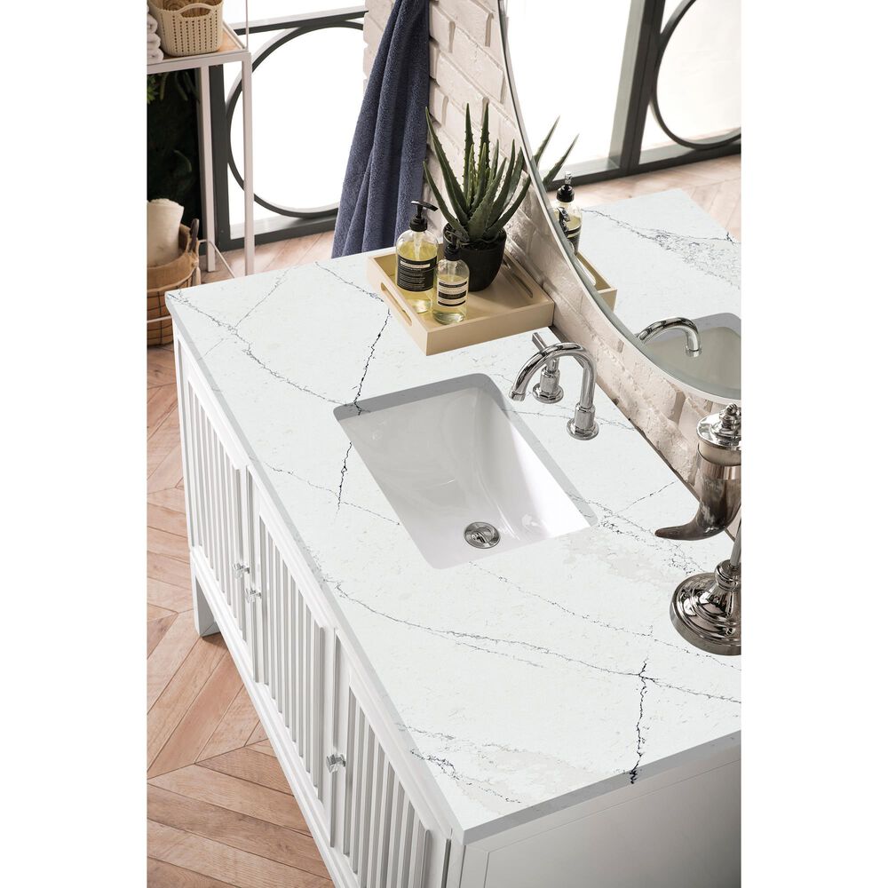James Martin Vanities Athens 48&quot; Single Bathroom Vanity in Glossy White with 3 cm Ethereal Noctis Quartz Top and Rectangular Sink, , large
