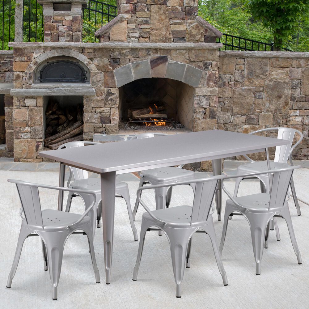 Flash Furniture 7-Piece Metal Dining Table Set in Gray, , large