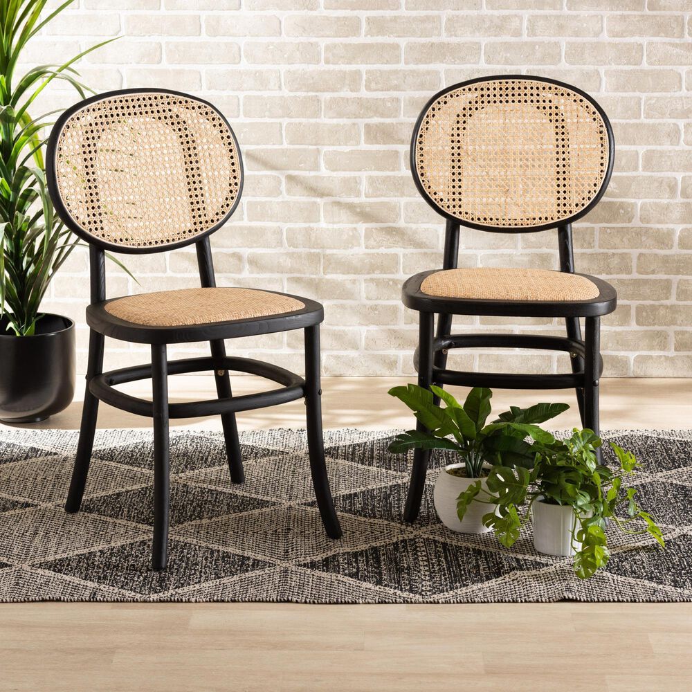 Baxton Studio Garold Side Chair in Beige and Black (Set of 2), , large