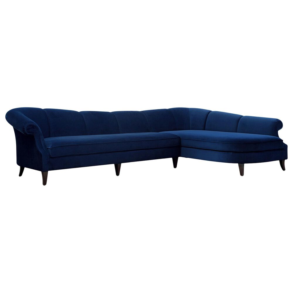 Jennifer Taylor Home Victoria Right Arm Facing Sectional Sofa with Chaise in Navy Blue Velvet, , large