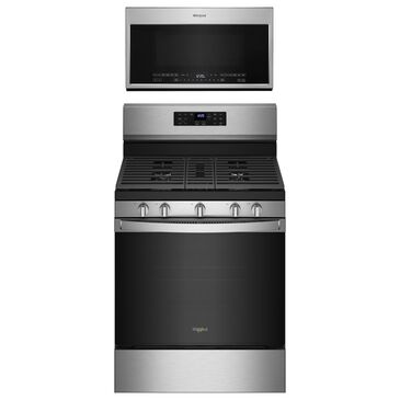 Whirlpool 2-Piece Kitchen Package with 5.0 Cu. Ft. Gas Range and 2.1 Cu. Ft. Microwave with Steam Cooking in Stainless Steel and Black, , large