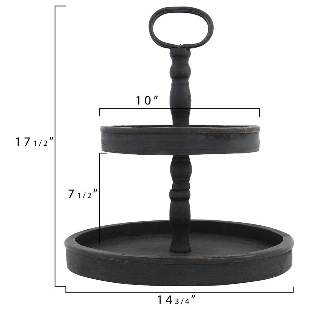 Creative Coop 2-Tier Tray with Metal Handle in Distressed Black, , large