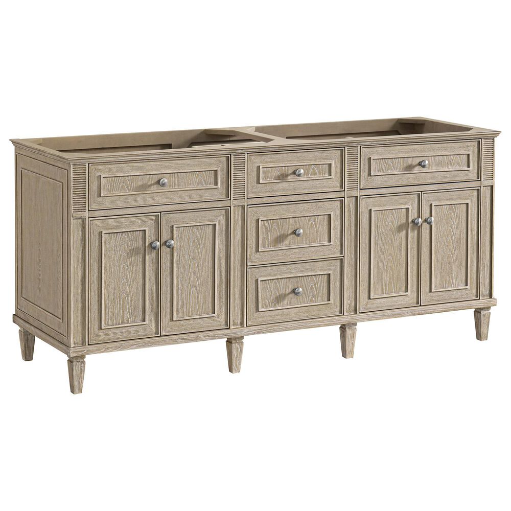 James Martin Vanities Lorelai 72&quot; Double Vanity in Whitewashed Oak with 3 cm White Zeus Quartz Top, , large