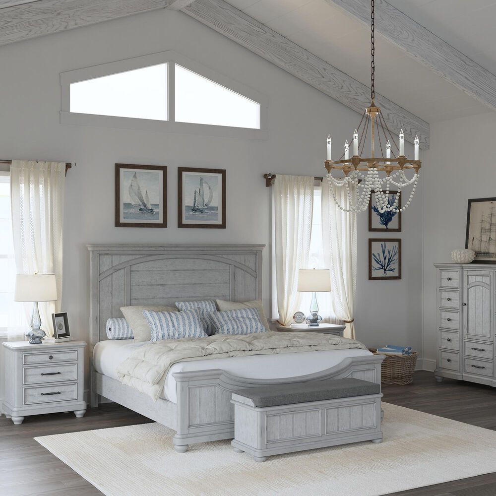 Golden Wave Furniture New Haven King Panel Bed in Oyster Shell, , large
