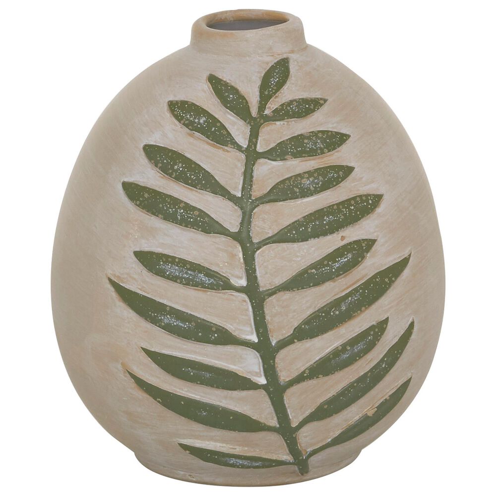 Maple and Jade Ceramic Vase in Matte Tan and Green, , large