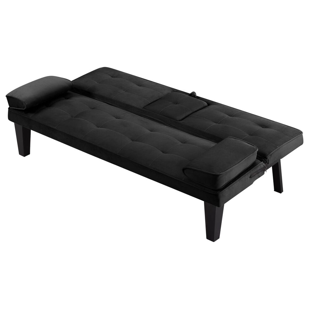 HOMLUX 65" Futon Sleeper Sofa Bed with Adjustable Backrest and Cup Holders in Black, , large