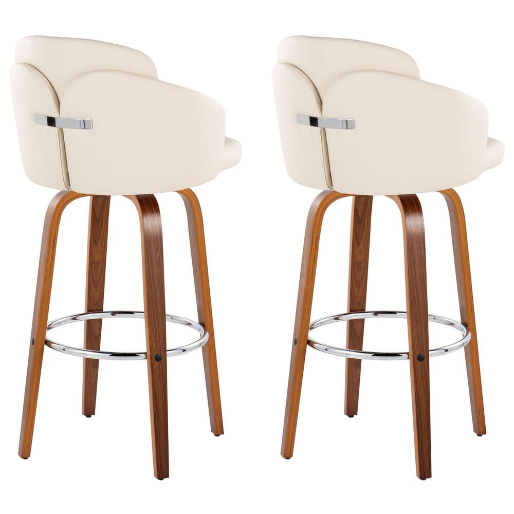 LumiSource Dahlia Swivel Bar Stool with Cream Faux Leather Upholstery in Walnut and Chrome (Set of 2), , large