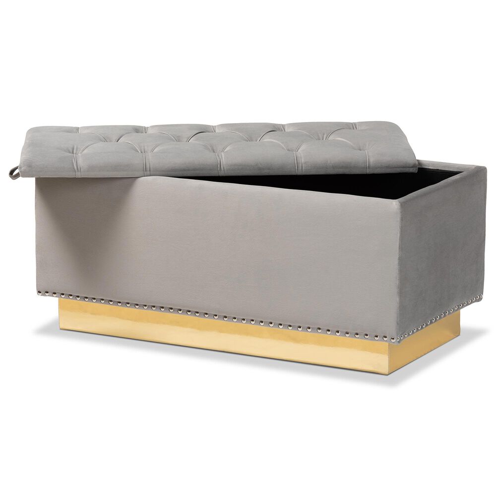 Baxton Studio Powell Storage Ottoman in Grey and Gold, , large