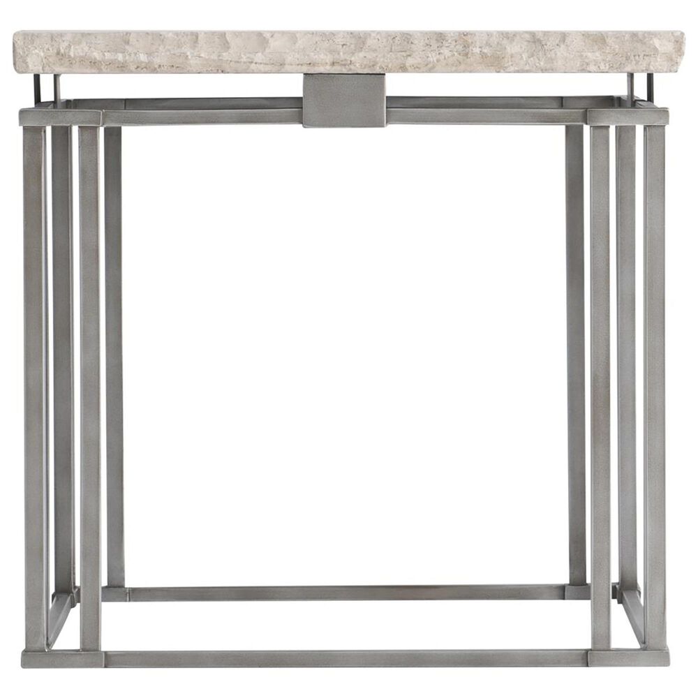 Bernhardt Riverton Side Table in Honed Bianco Travertine and Silver, , large
