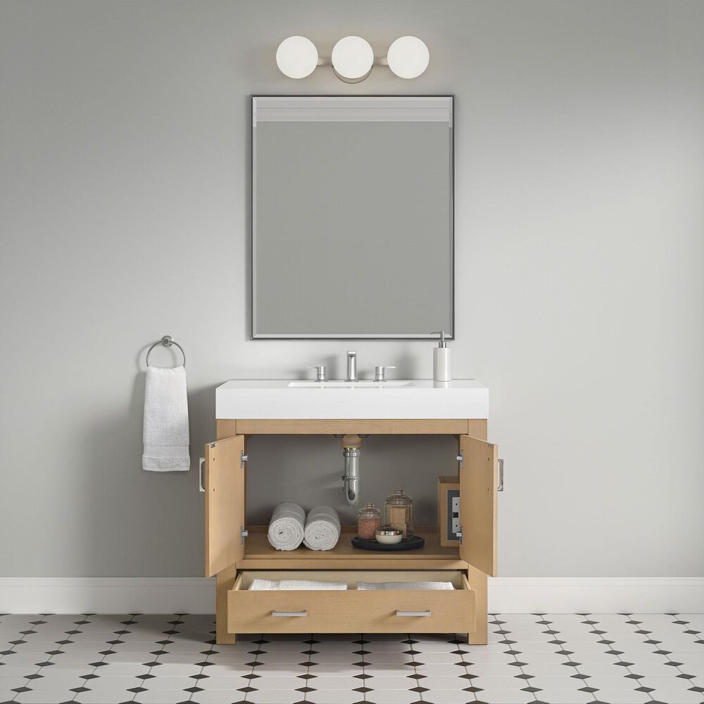 37B Alanya 36" Single Bathroom Vanity in Warm Oak with White Composite Stone Top, , large