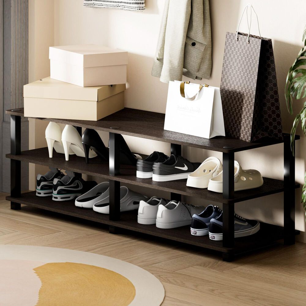 Noviland 3-Tier Shoe Rack in Dark Brown and Black, , large