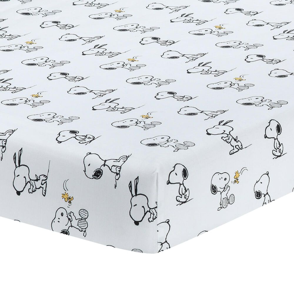 Lambs &amp; Ivy Classic Snoopy Fitted Baby Crib Sheet in White and Black, , large