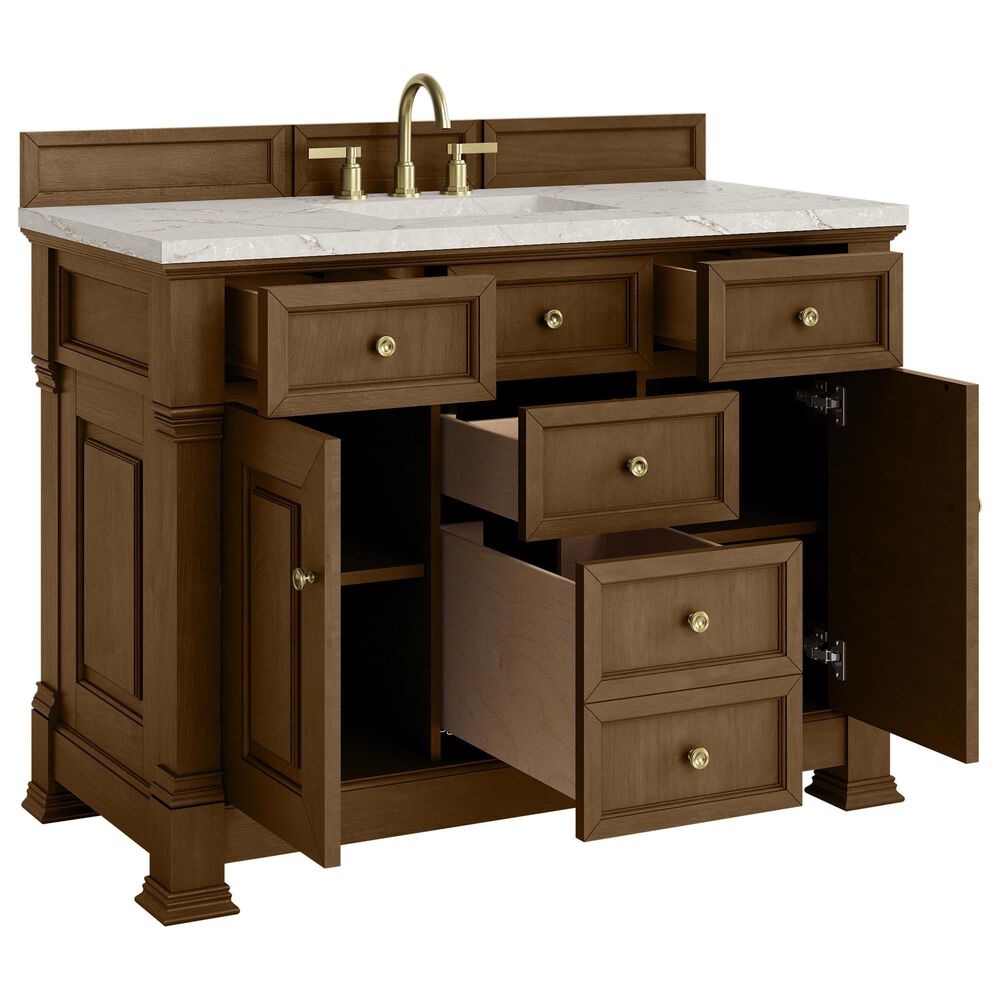 James Martin Vanities Brookfield 48&quot; Single Bathroom Vanity in Honey Oak with 3 cm Victorian Silver Quartz Top and Rectangular Sink, , large