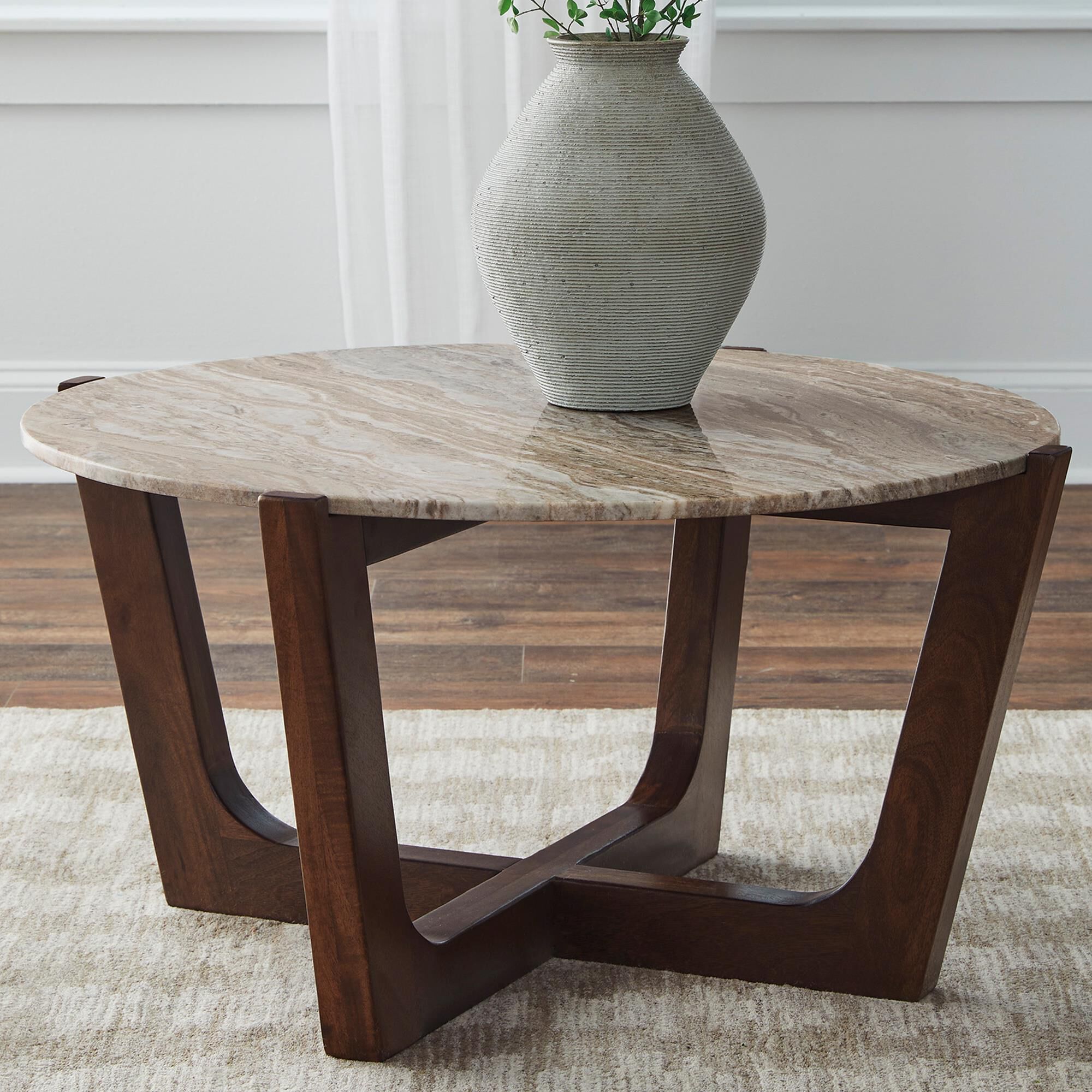 Ashley Tanidore Round Cocktail Table in Warm Brown