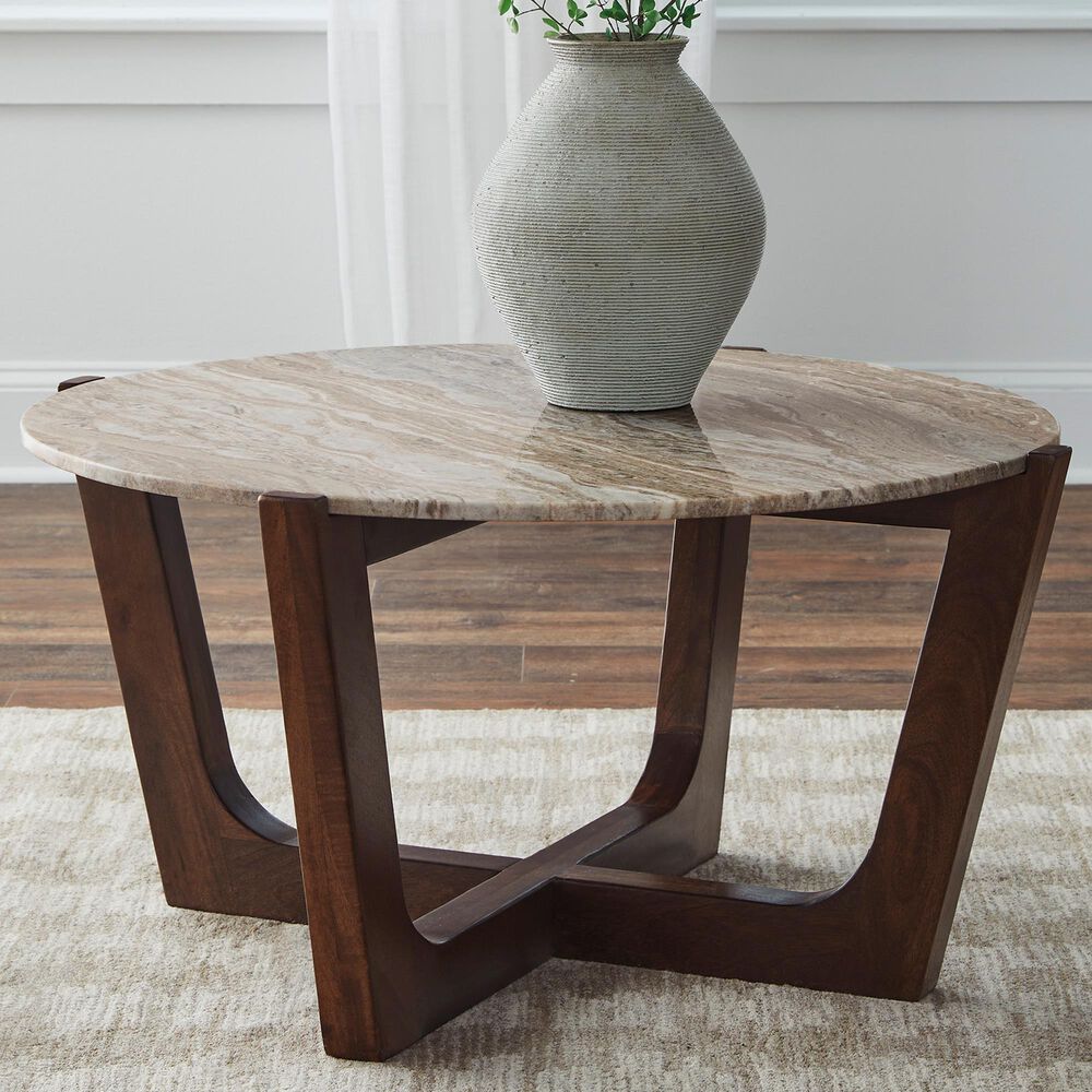Ashley Tanidore Round Cocktail Table in Warm Brown, , large