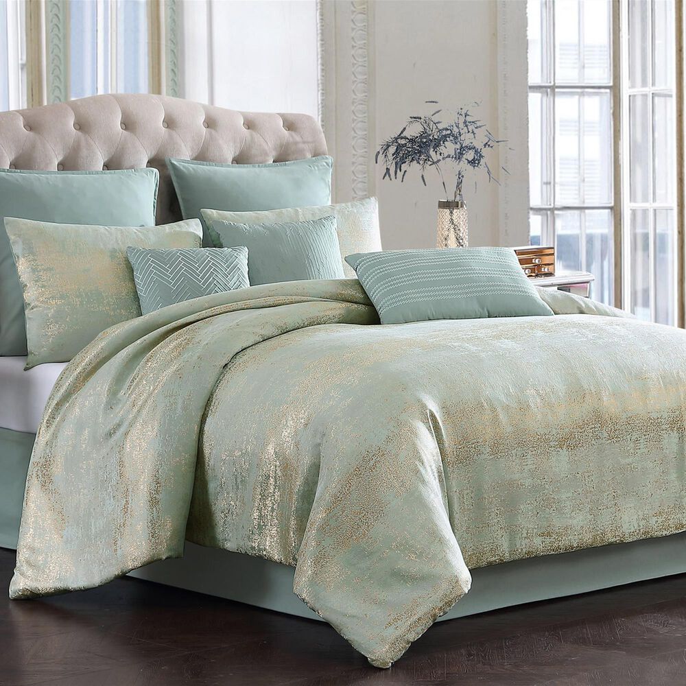 Hallmart Collectibles Vivian 9-Piece Queen Comforter Set in Gold and Mint, , large