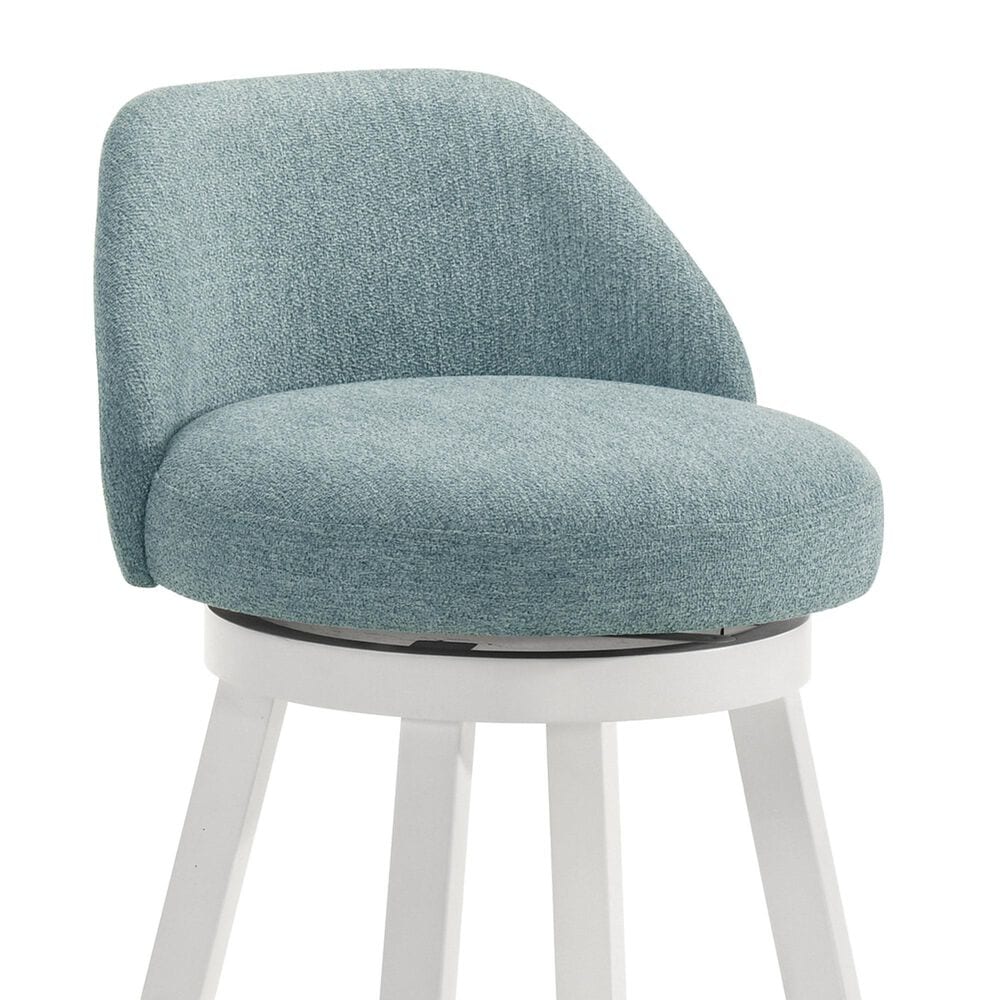 Armen Living Erika Swivel Counter Height Stool with Light Blue Upholstery in White, , large