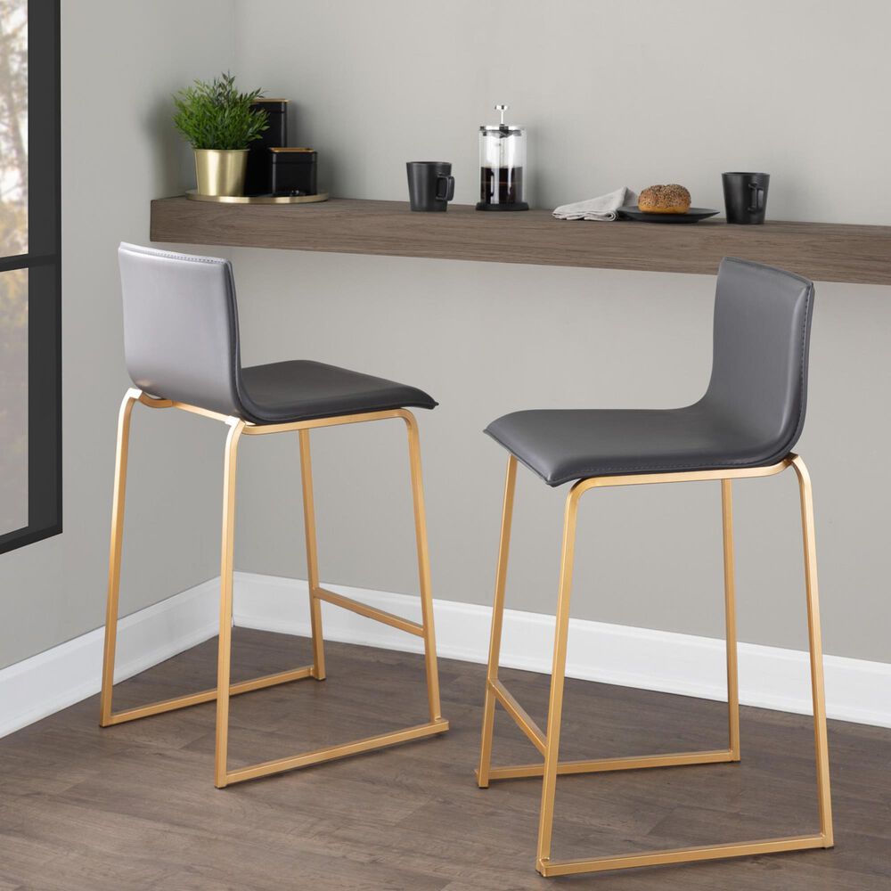 Lumisource Mara Counter Stool with Grey Cushion in Gold &#40;Set of 2&#41;, , large