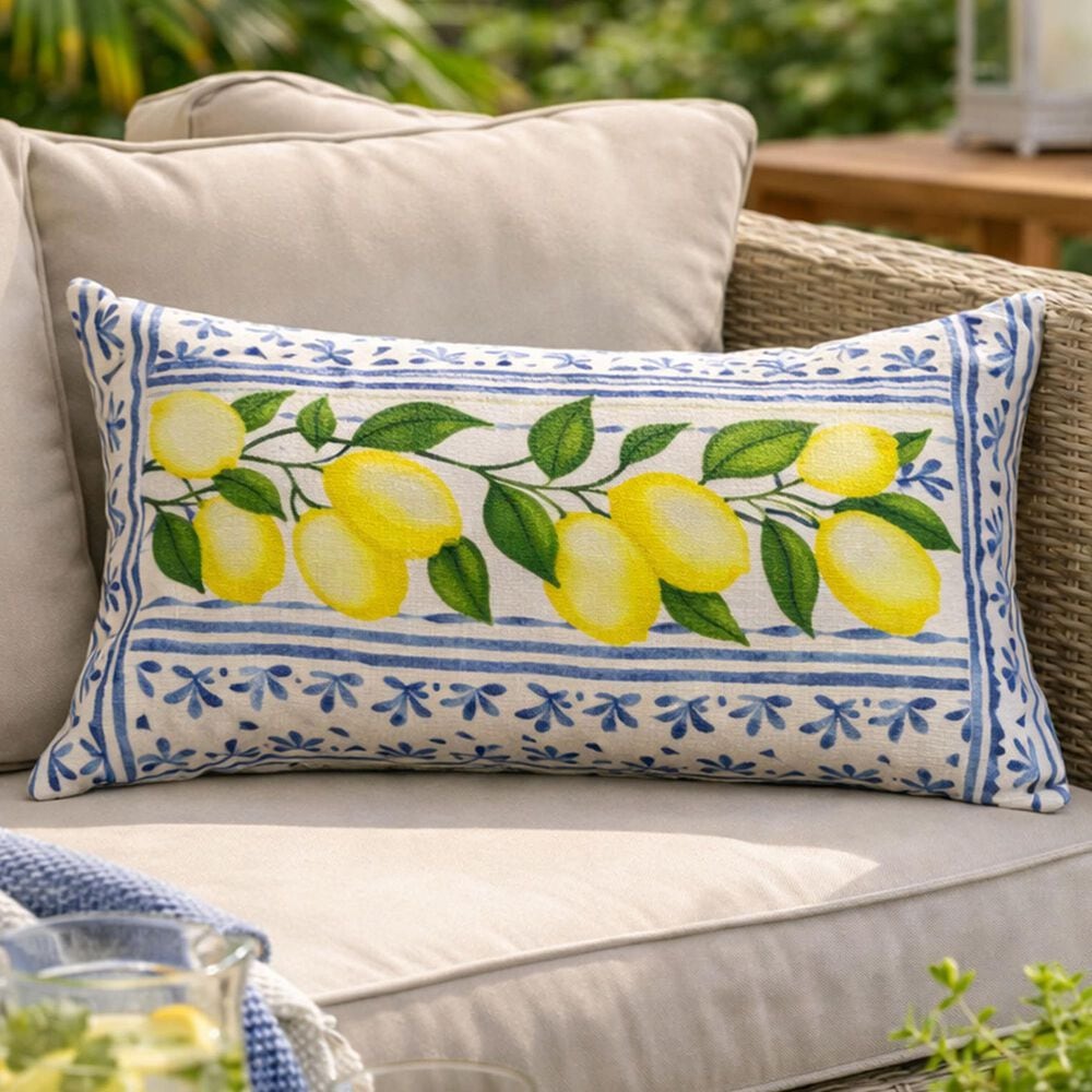Hearth and Haven 14" x 24" Outdoor Summer Fresh Lemon New Lumbar Pillow in Multicolor, , large