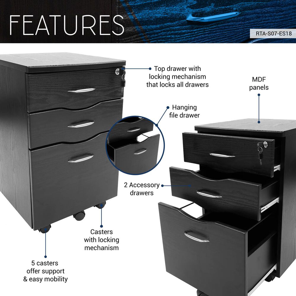 Rta Products Rolling Storage and File Cabinet in Espresso, , large