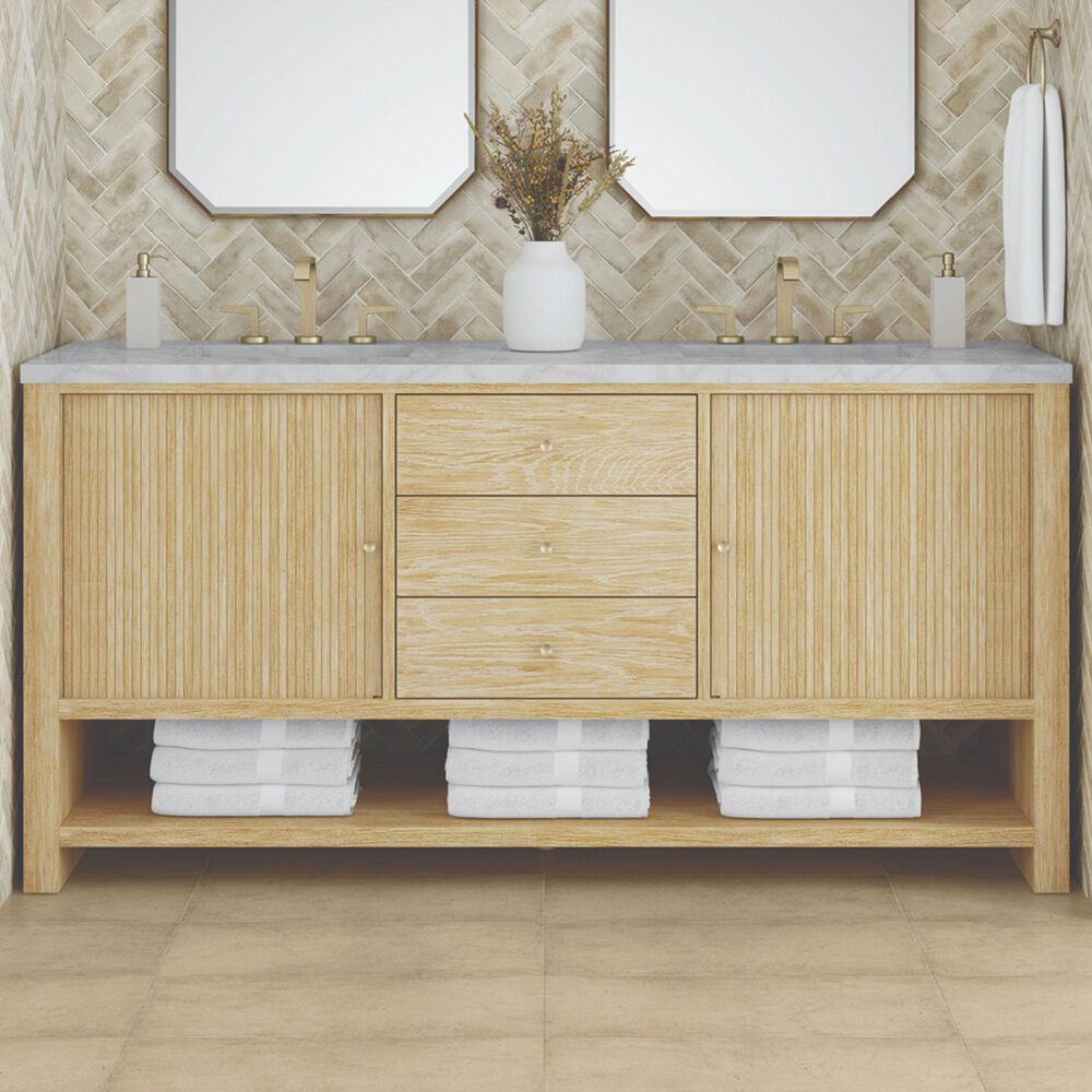 James Martin Marigot 72&quot; Double Bathroom Vanity in Sunwashed Oak with 3 cm Victorian Silver Quartz Top, Rectangular Sinks and FreePower Wireless Charger, , large