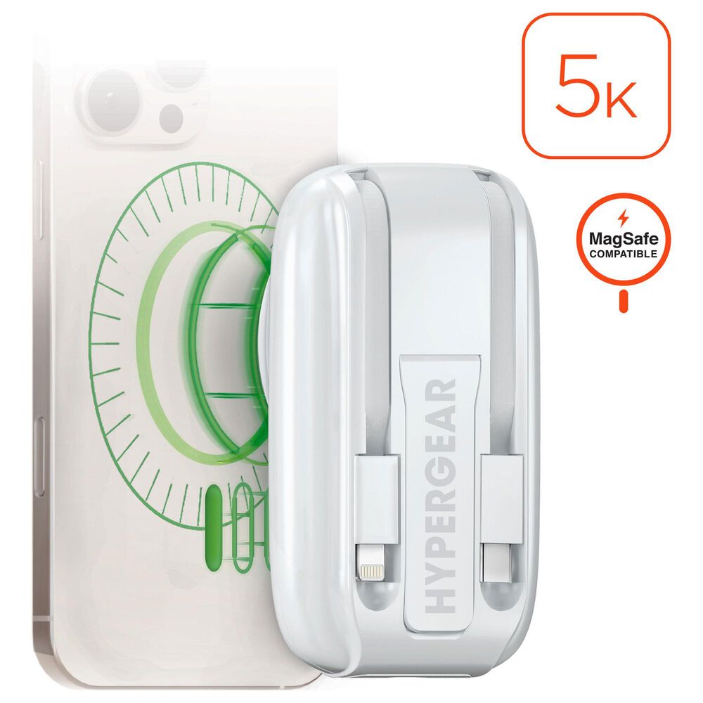 Hypercel Mag Grip Go 5000mAh Magnetic Wireless Fast Charge Power Bank in White, , large