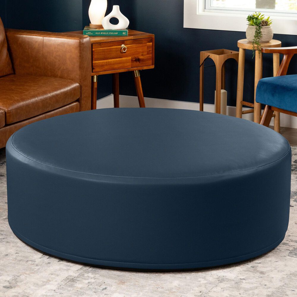 Jaxx Candler Round Ottoman in Oxford Blue, , large