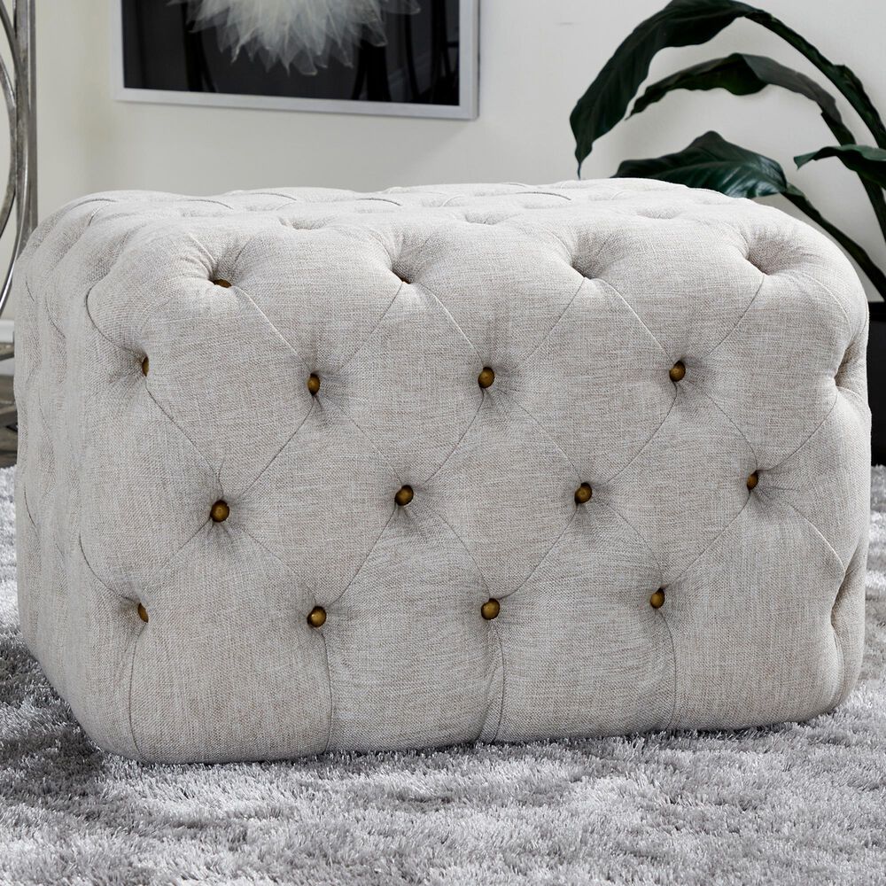Maple and Jade Rectangular Ottoman in Beige, , large