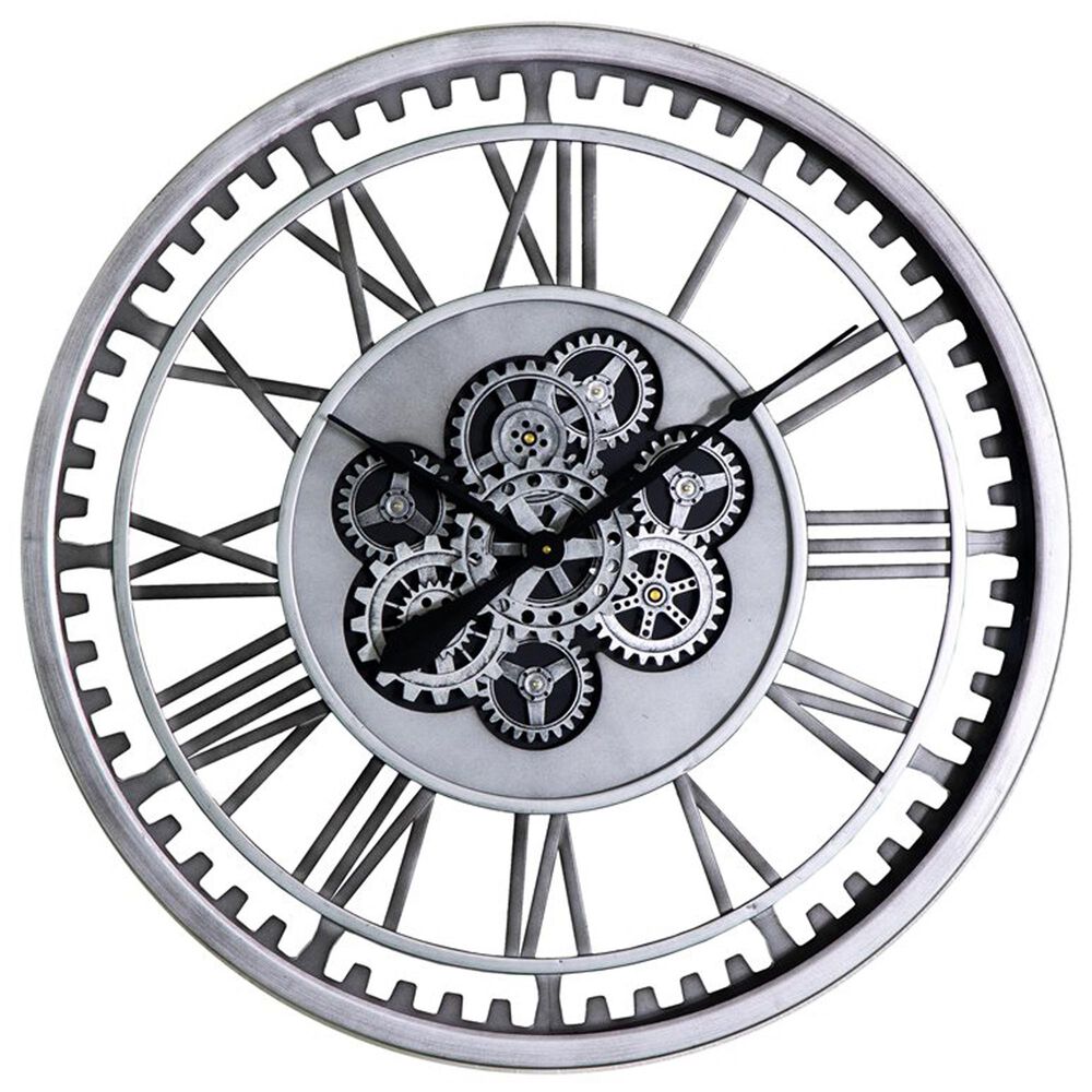 Yosemite Home Decor 32&quot; Round Gear Wall Clock in Silver, , large
