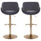 LumiSource Fabrico Swivel Adjustable Bar Stool with Charcoal Noise Fabric Upholstery and Rounded T Footrest in Gold (Set of 2), , large