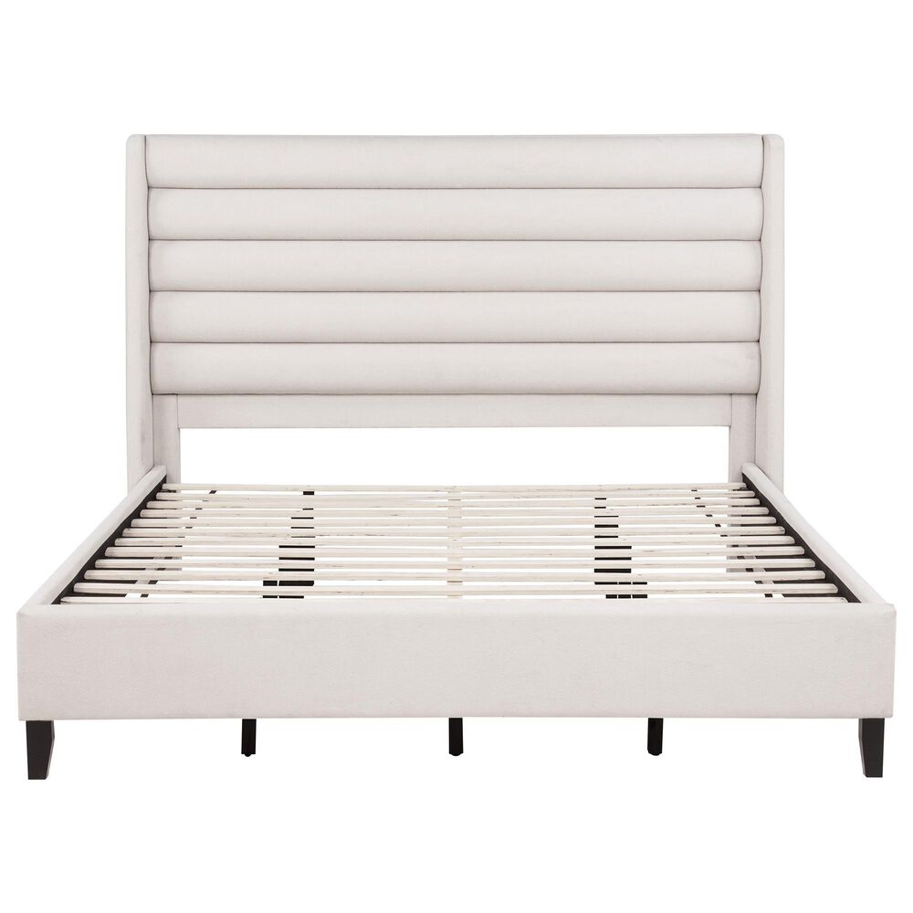 Pacific Landing Leslie Eastern King Upholstered Platform Bed in Beige, , large