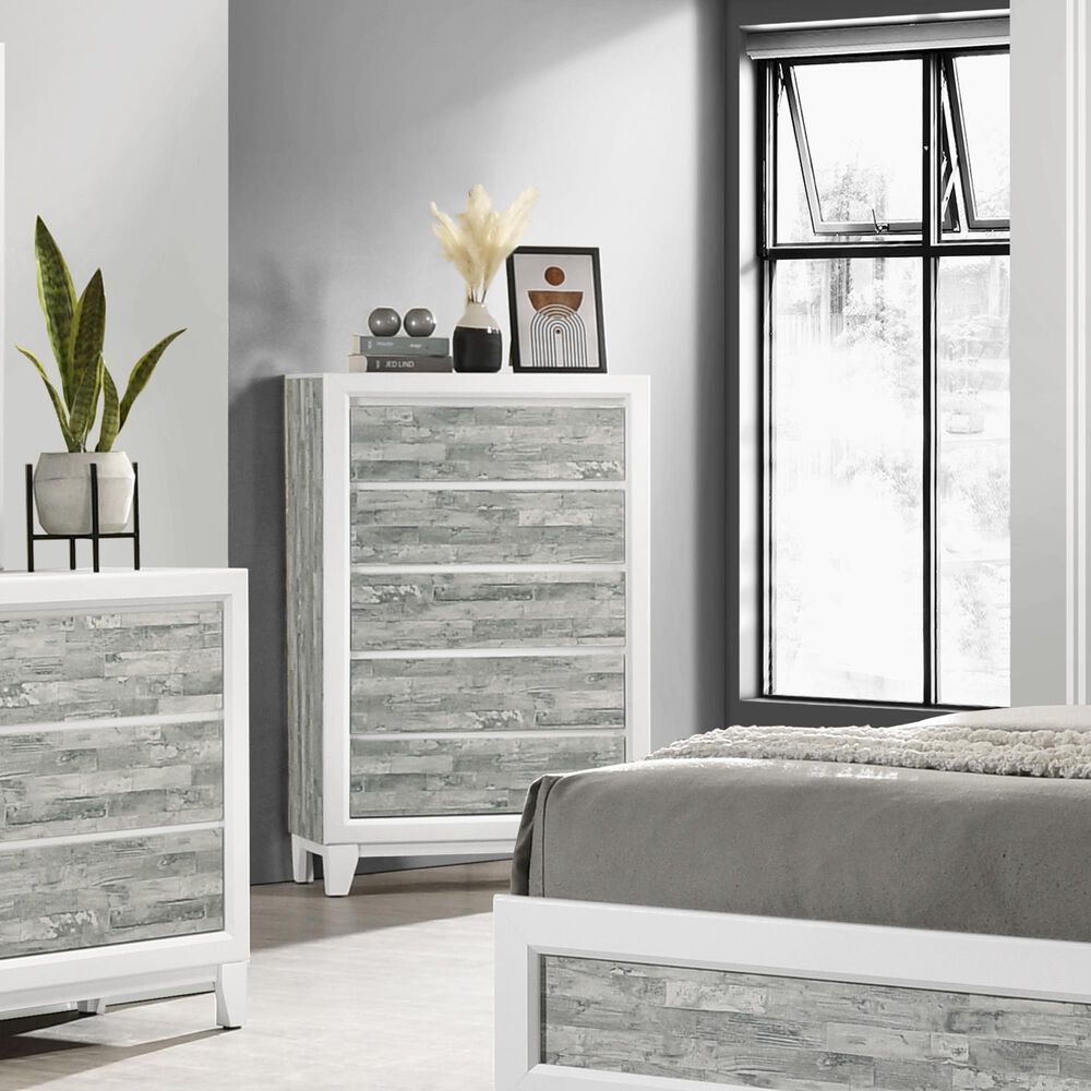 Titanic Furniture Artic 5-Drawer Chest in Gray and White, , large