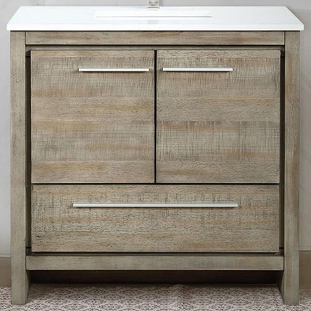 Lexora Home Lafarre 36&quot; Single Bathroom Vanity in Rustic Acacia with 2 cm White Cultured Marble Top and Rectangular Sink, , large