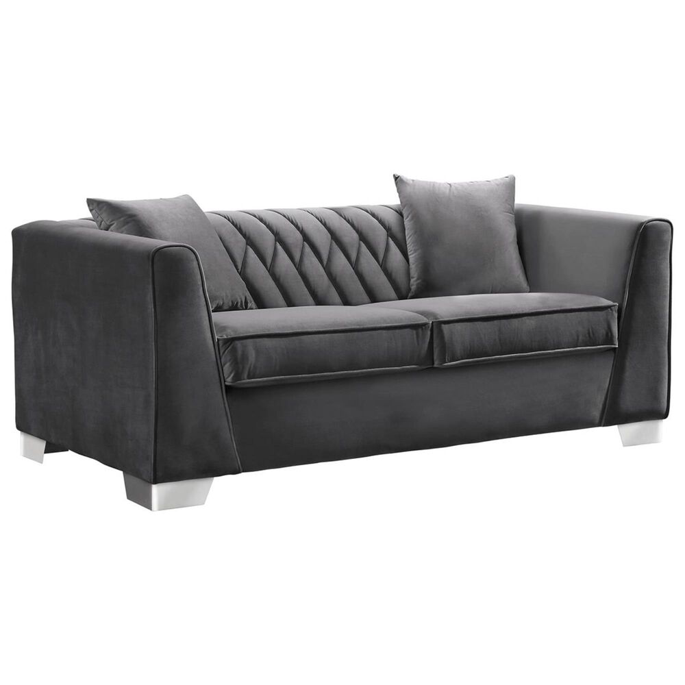 Blue River Cambridge Loveseat in Dark Gray Velvet and Stainless Steel, , large
