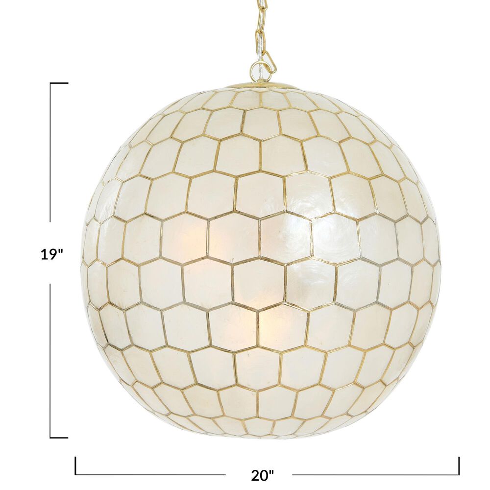 Creative Coop Simone 20" Pendant with Pearly White Shade in Antique Gold, , large