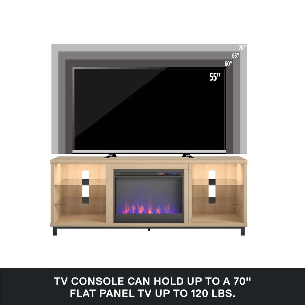 Ameriwood Home Lumina Deluxe Fireplace TV Stand in Blonde Oak, , large