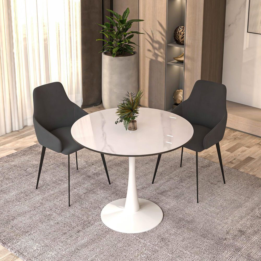 Leisuremod Leisuremod Bristol 31 round dining table White base with White Sintered stone Top, , large