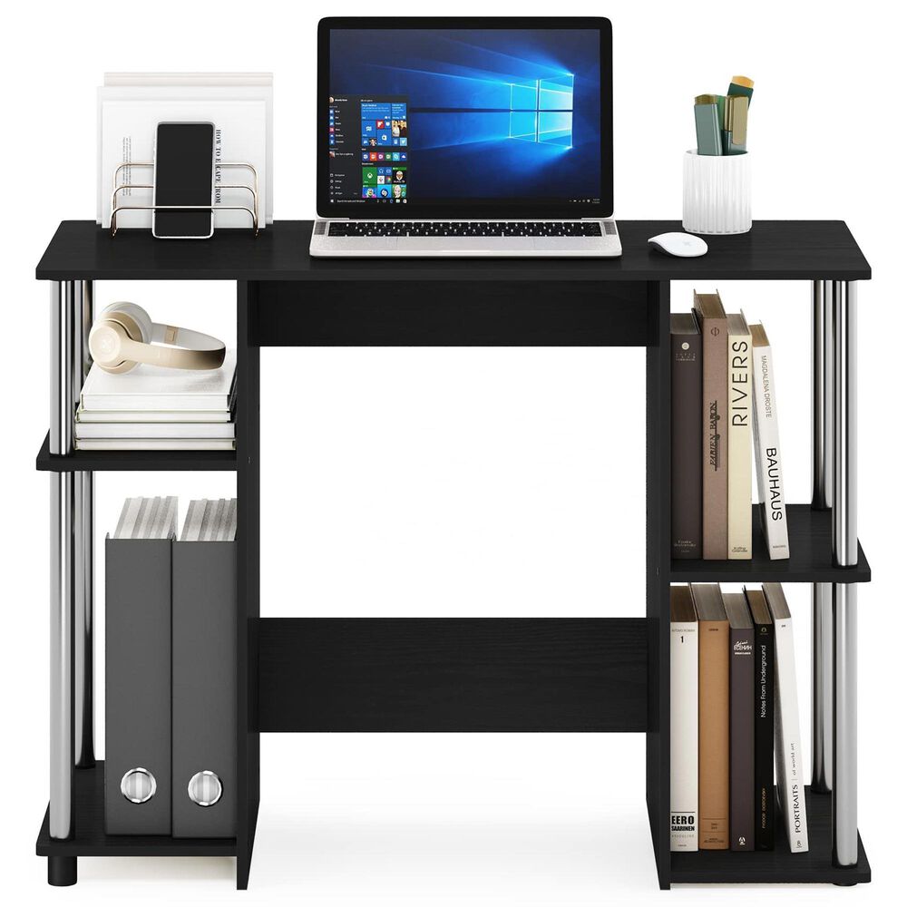 HOMLUX 38" Computer Desk with Dual Open Side Shelves in Americano and Stainless Steel, , large