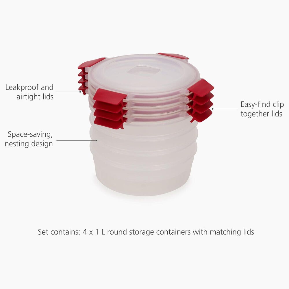 Joseph Joseph Nest Lock 8-Piece Round Food Container Set in Red, , large