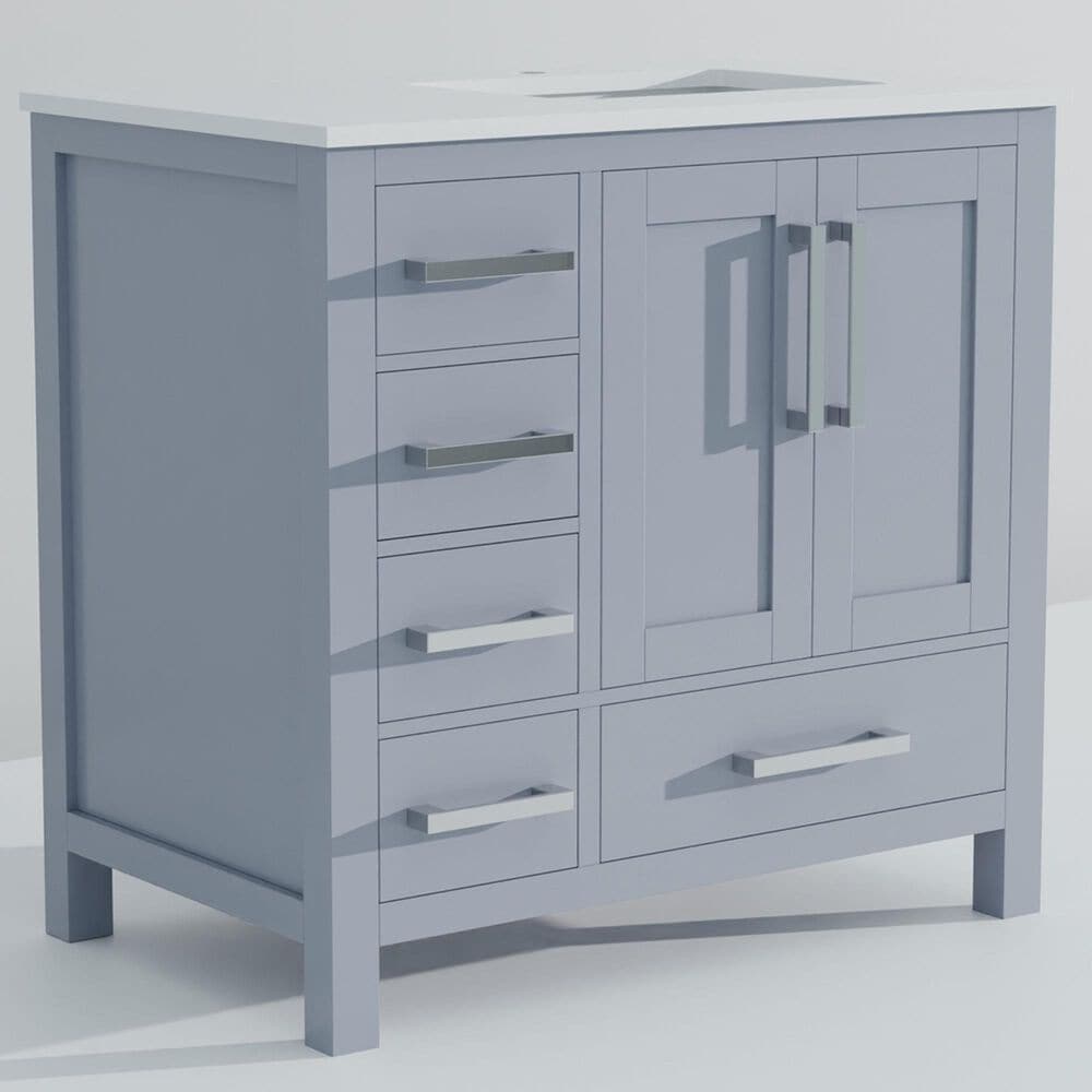 Lexora Home Jacques 36&quot; Right Offset Single Bathroom Vanity in Dark Grey with 2 cm White Cultured Marble Top and Rectangular Sink, , large