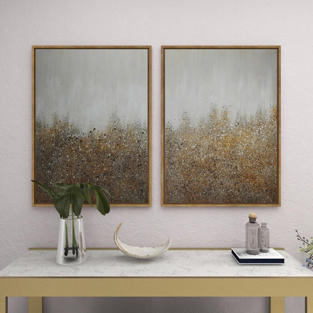 CosmoLiving by Cosmopolitan 40&quot; x 30&quot; Abstract Wall Art in White, Black, Gold and Grey &#40;Set of 2&#41;, , large