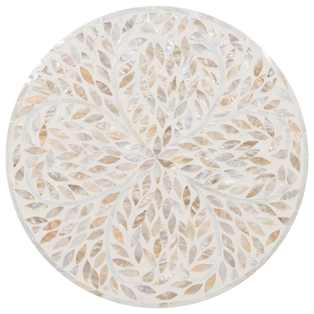 Linon Home Decor Padget Capiz Round Side Table in Cream and Gold, , large