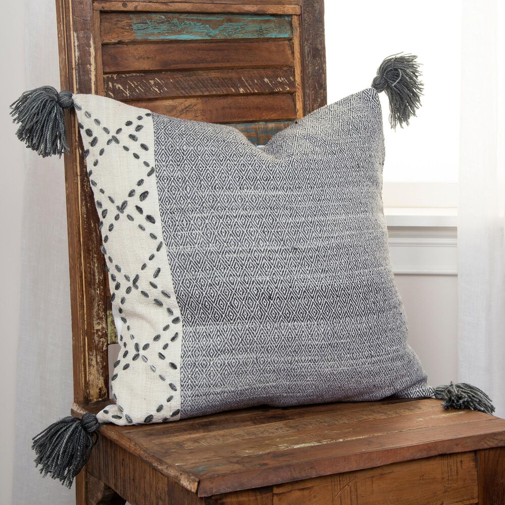 Rizzy Home 20&quot; Pillow in Ivory/Gray, , large