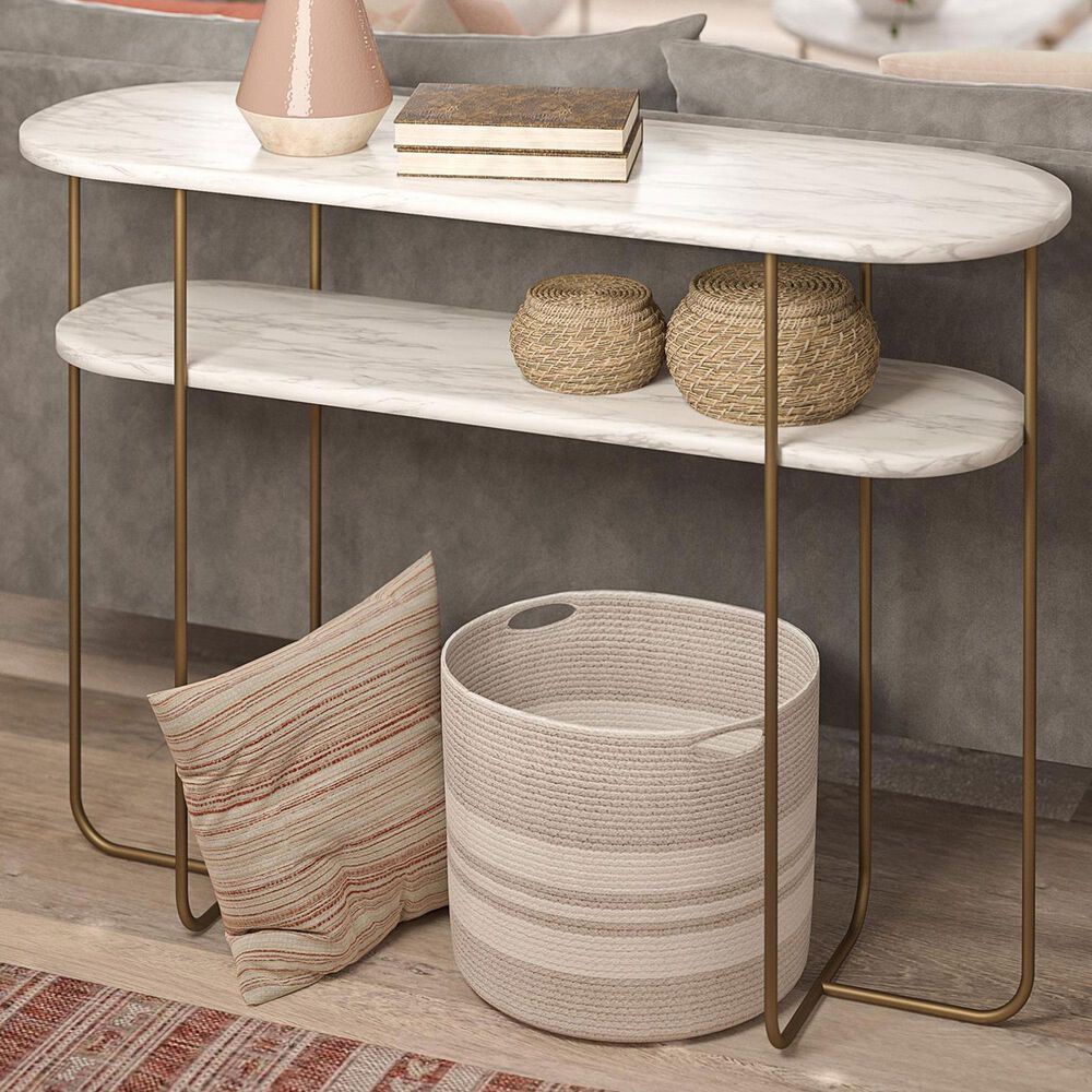 DHP Athena Console Table in White and Gold NFM