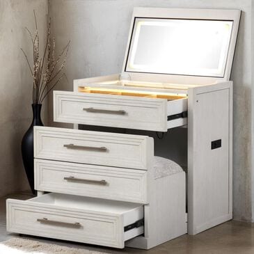 Furniture of America Vanity Set in Antique White with Lighting and Jewelry Tray, , large