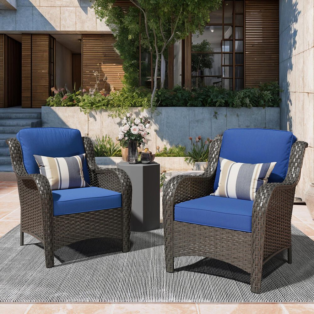 HOMLUX 29" Patio Single Chair with Brown Wicker in Navy Blue (Set of 2), , large