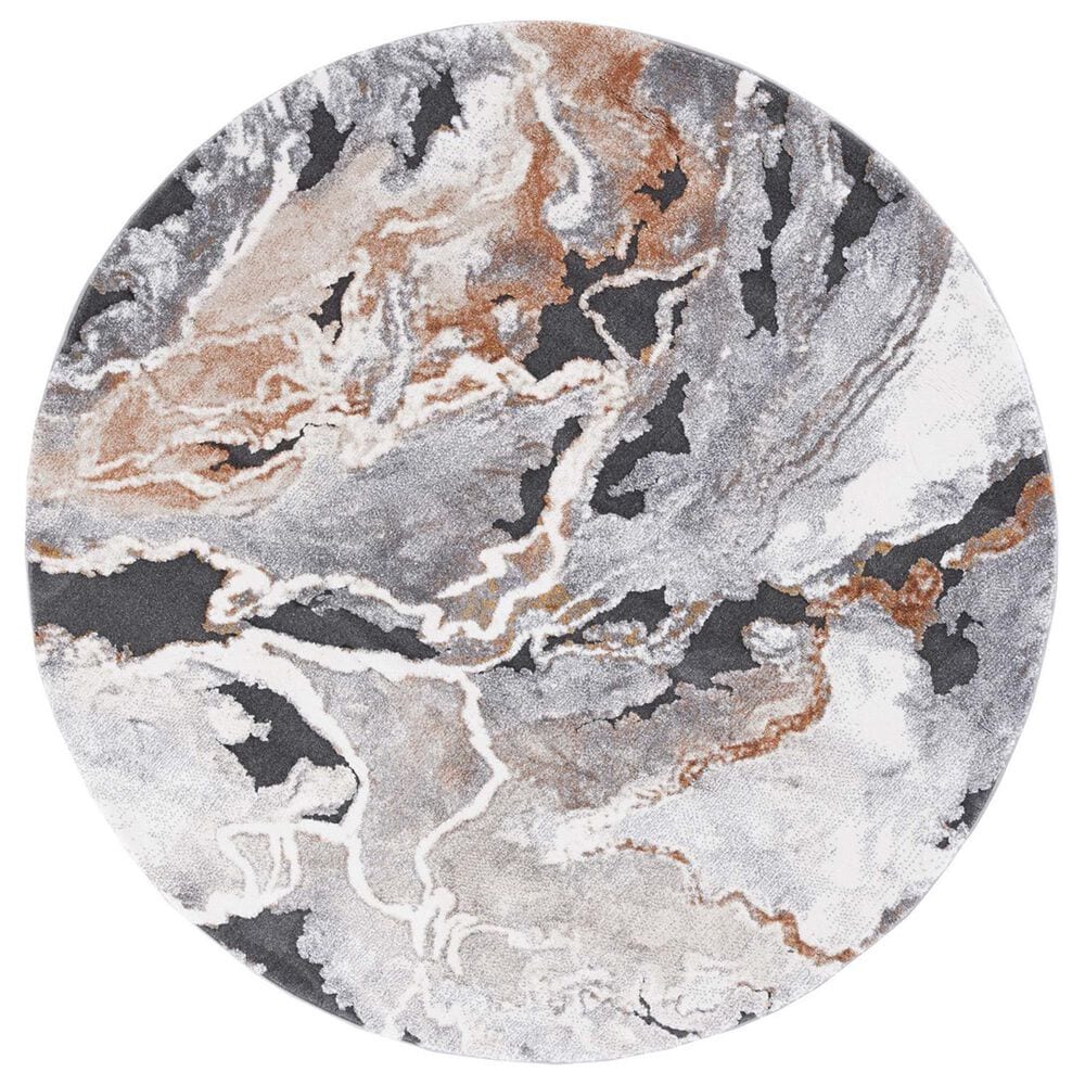 Safavieh Cyrus Shag 6"7" Round Dark Grey and Orange Area Rug, , large