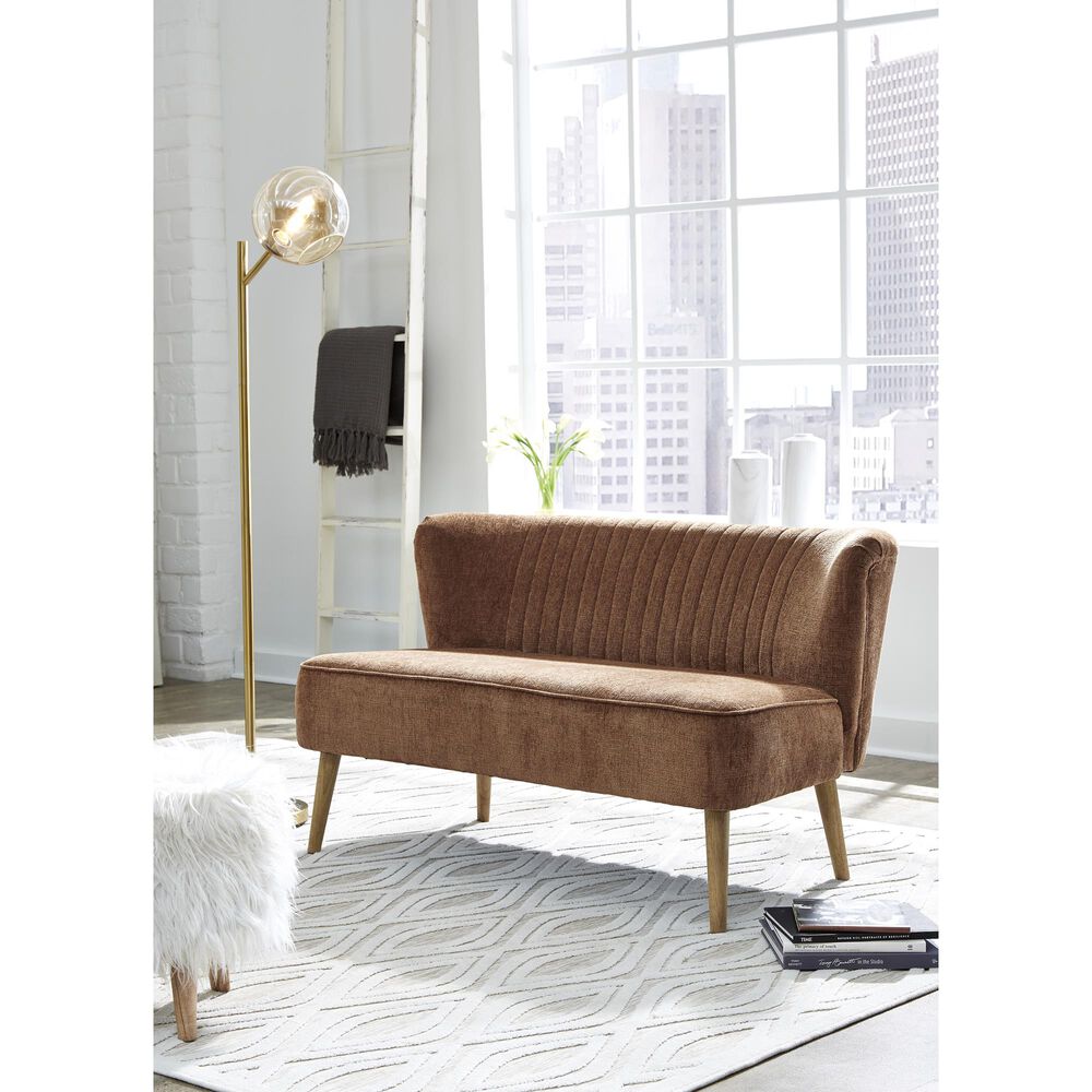 Signature Design by Ashley Collbury Stationary Accent Settee in Cognac Brown, , large