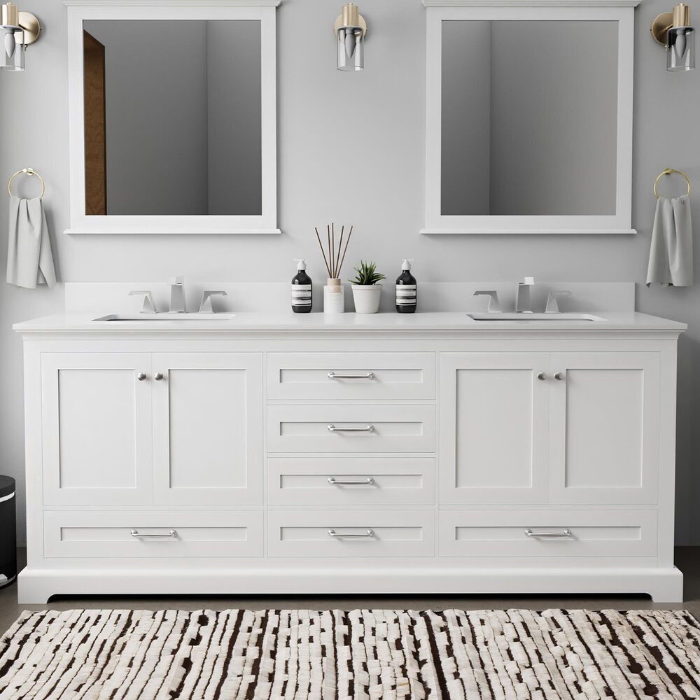 Lexora Home Dukes 80&quot; Double Bathroom Vanity in White with 2 cm White Quartz Top and Rectangular Sinks, , large